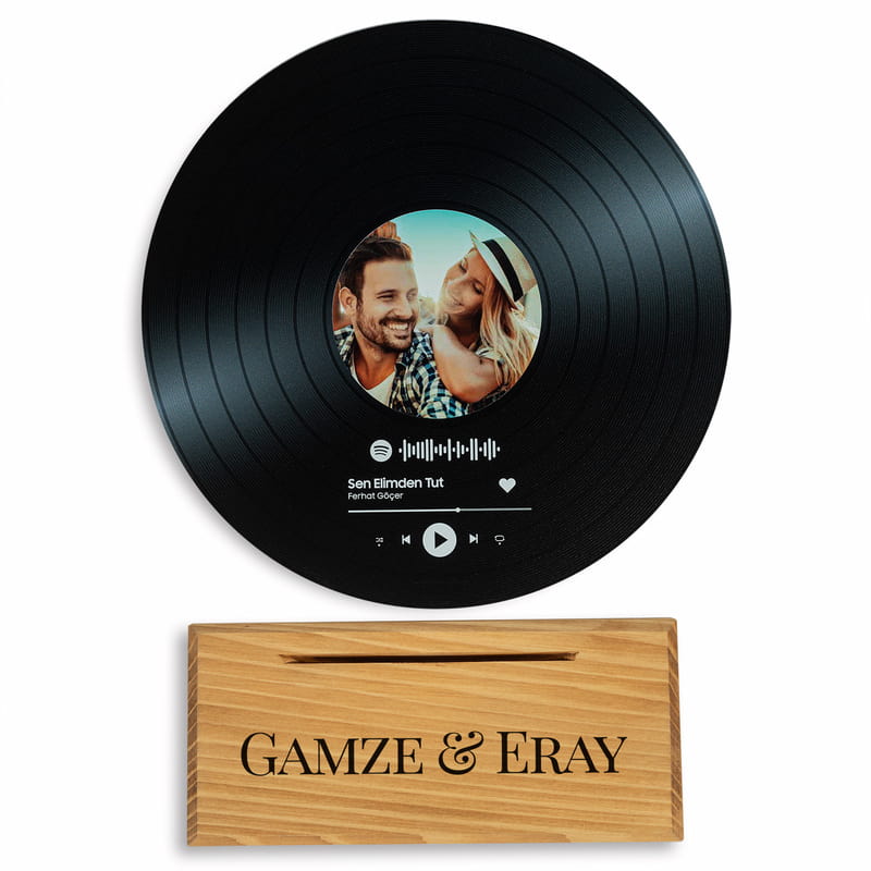 Masif Ahşap Kaideli Kişiye Özel Spotify Plak