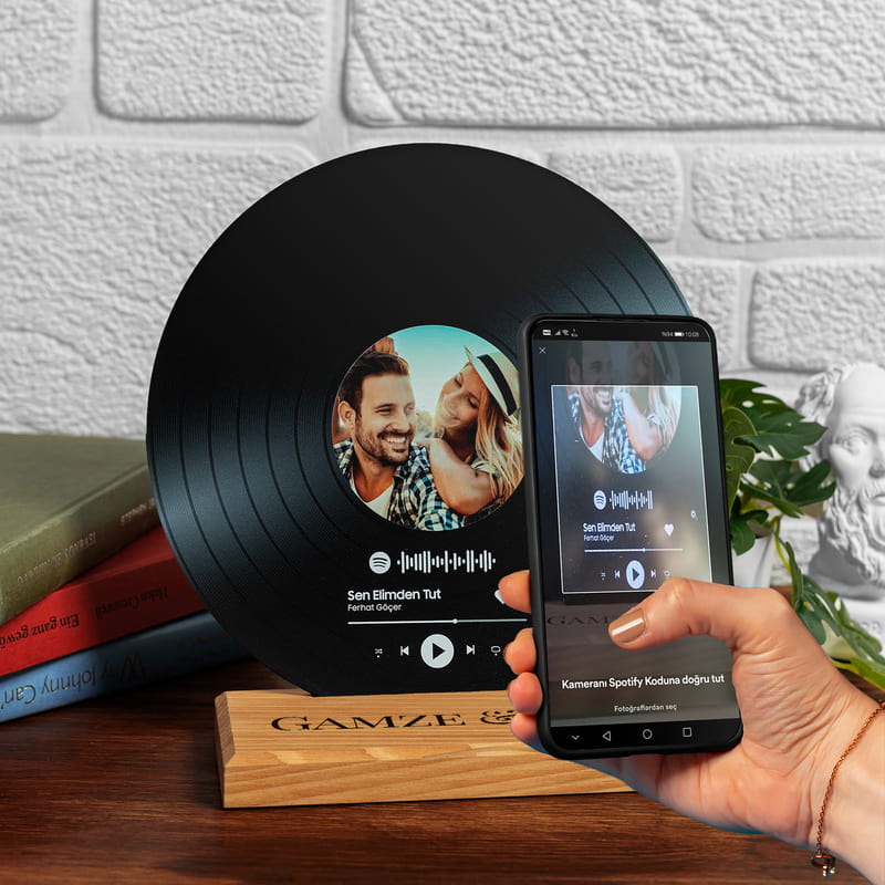 Masif Ahşap Kaideli Kişiye Özel Spotify Plak