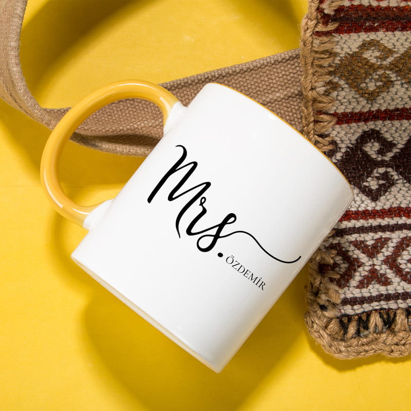 Mr. & Mrs. Tasarımlı Fotoğraf Baskılı 2'li Renkli Kupa Seti