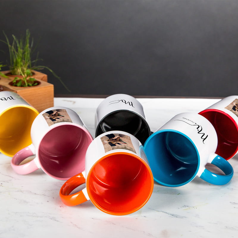 Mr. & Mrs. Tasarımlı Fotoğraf Baskılı 2'li Renkli Kupa Seti