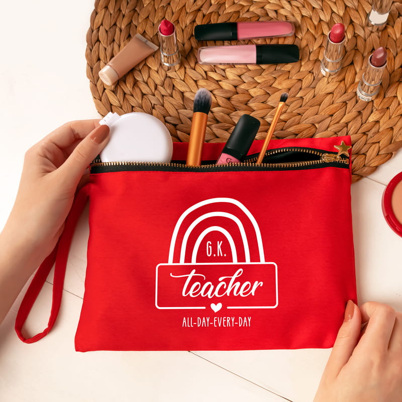 Öğretmenler Günü Hediyesi Kişiye Özel Kanvas Makyaj Çantası