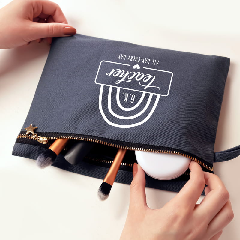 Öğretmenler Günü Hediyesi Kişiye Özel Kanvas Makyaj Çantası