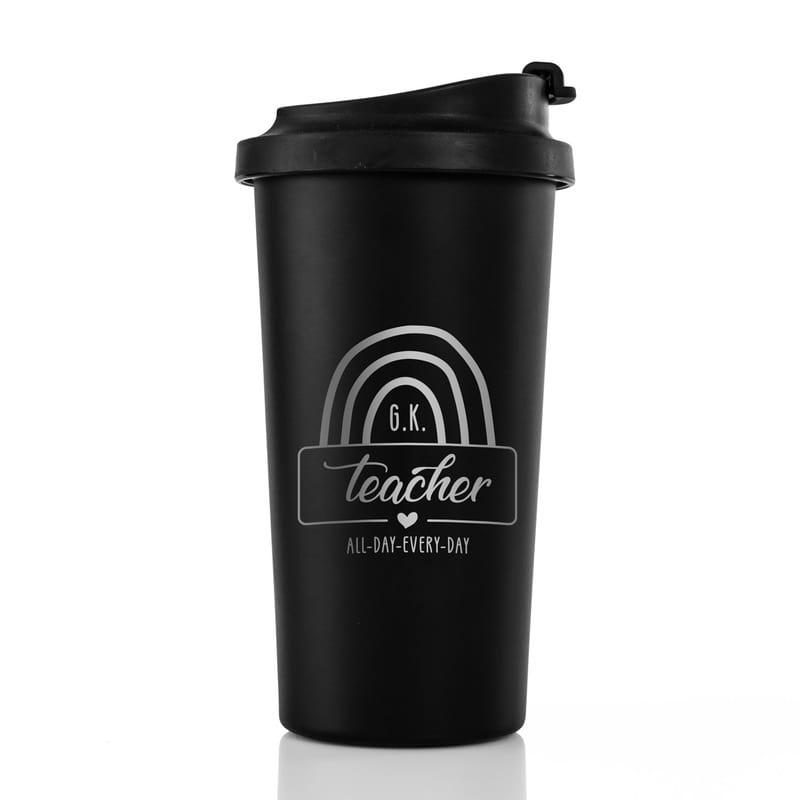 Öğretmenler Günü Hediyesi Kişiye Özel Mat Siyah Çelik Termos