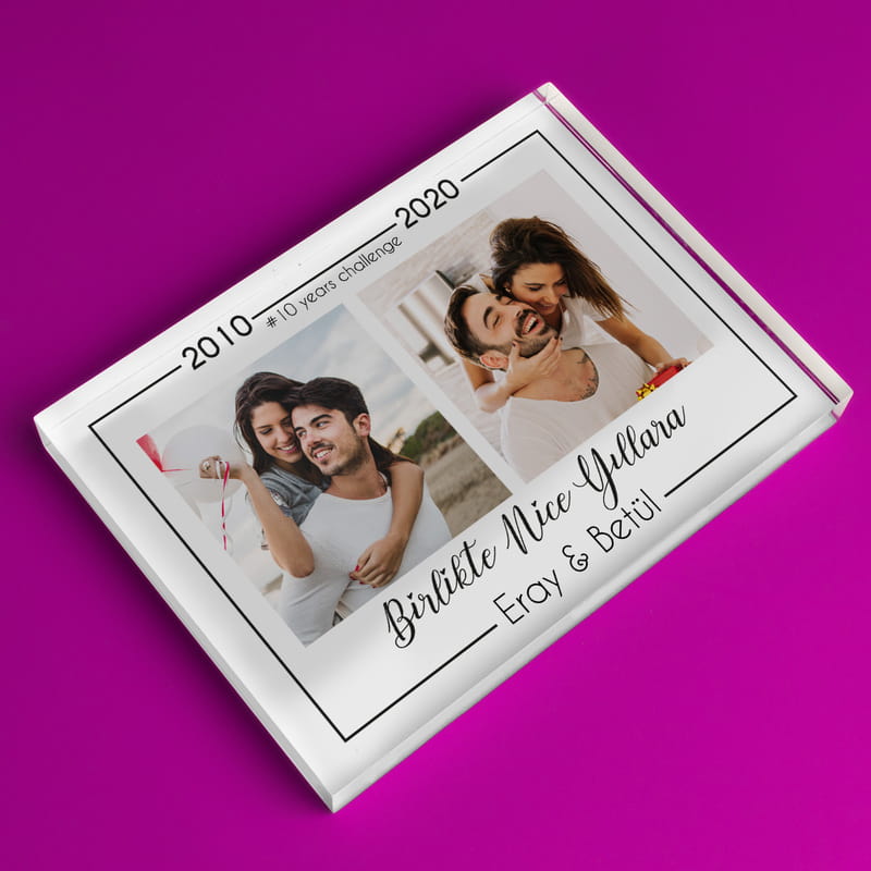 Sevgiliye Hediye 10 Years Challenge Fotoğraf Baskılı Akrilik Çerçeve
