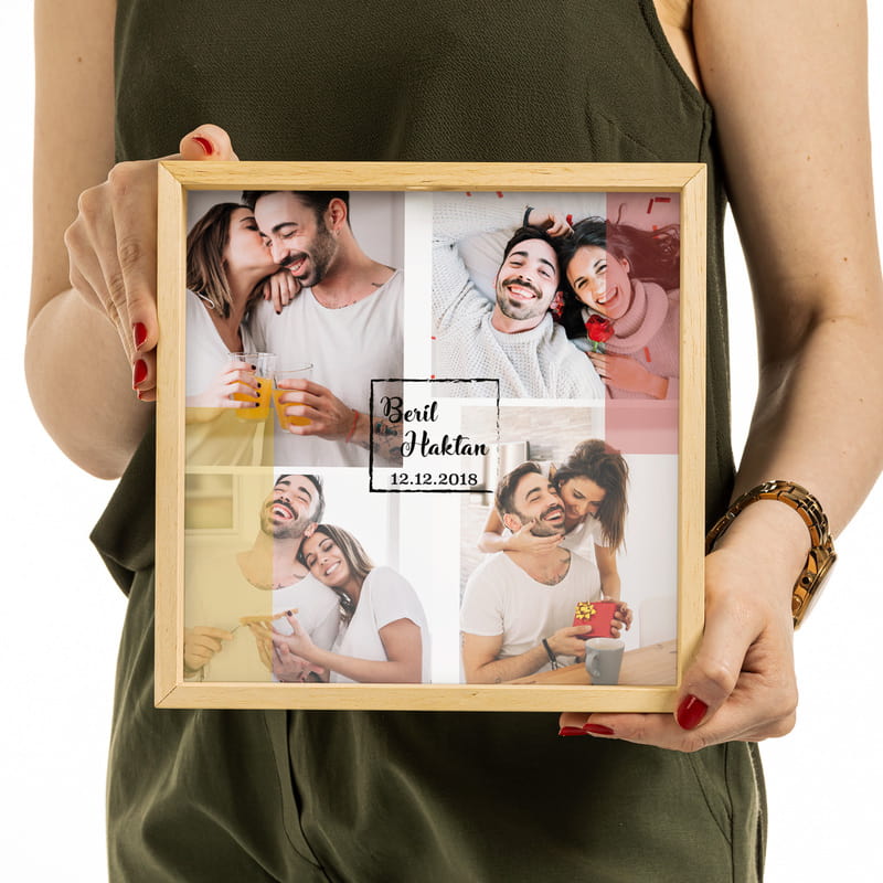 Sevgiliye Hediye Fotoğraf Baskılı Ahşap Kumbara Kutusu