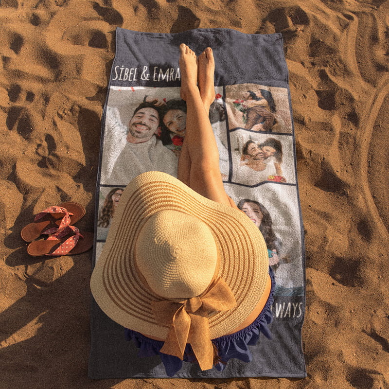 Sevgiliye Hediye Fotoğraf Kolajlı Plaj Havlusu