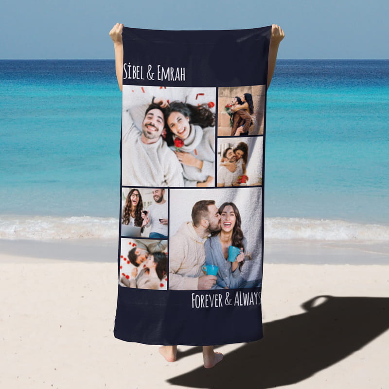 Sevgiliye Hediye Fotoğraf Kolajlı Plaj Havlusu