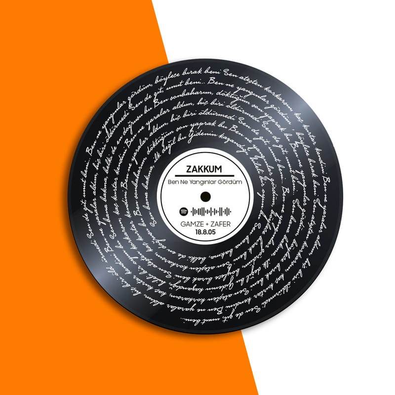 Sevgiliye Hediye Kişiye Özel Şarkı Sözü Tasarımlı Plak Tablo