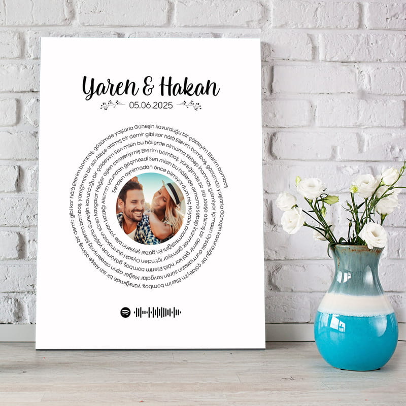 Sevgiliye Hediye Şarkı Sözü Tasarımlı Dekoratif Kanvas Tablo 30x40