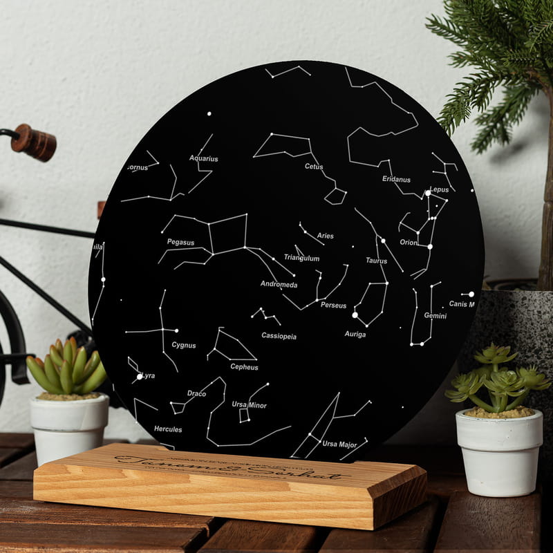 Sevgiliye Hediye Yıldız Haritası Tasarımlı Plak Tablo