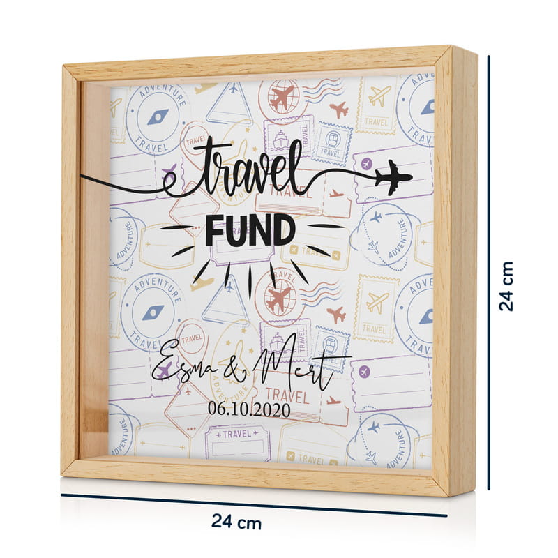 Seyahat Fonu Tasarımlı İsme Özel Ahşap Kumbara