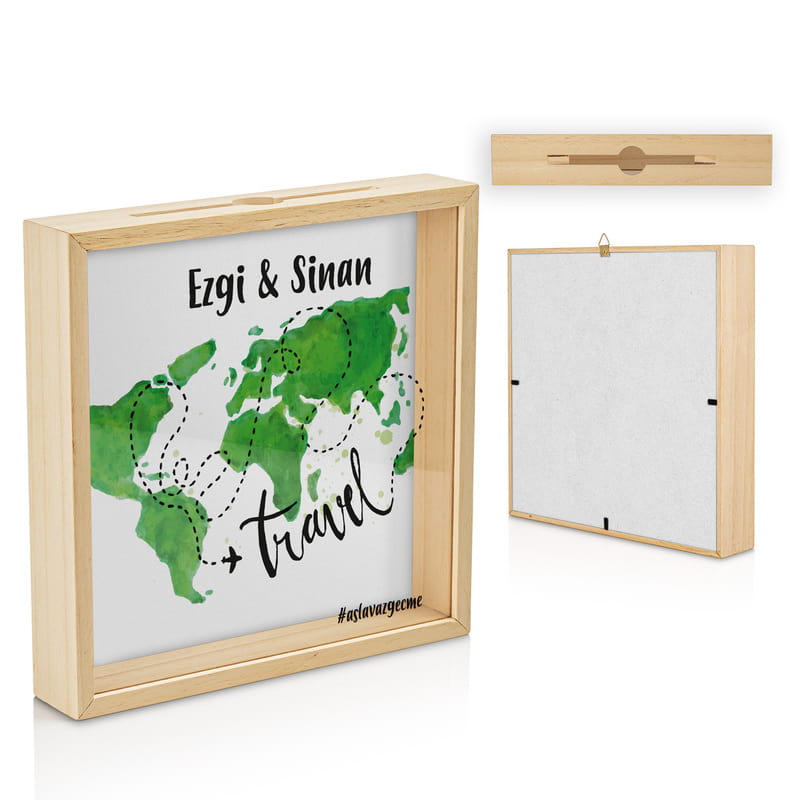 Seyahat Severlere Özel Ahşap Kumbara Kutusu