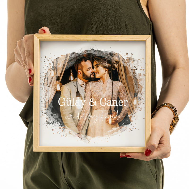 Suluboya Efektli Fotoğraf Baskılı Ahşap Tablo Kumbara