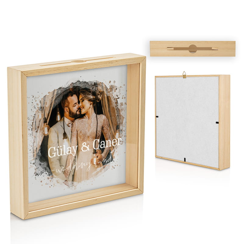 Suluboya Efektli Fotoğraf Baskılı Ahşap Tablo Kumbara