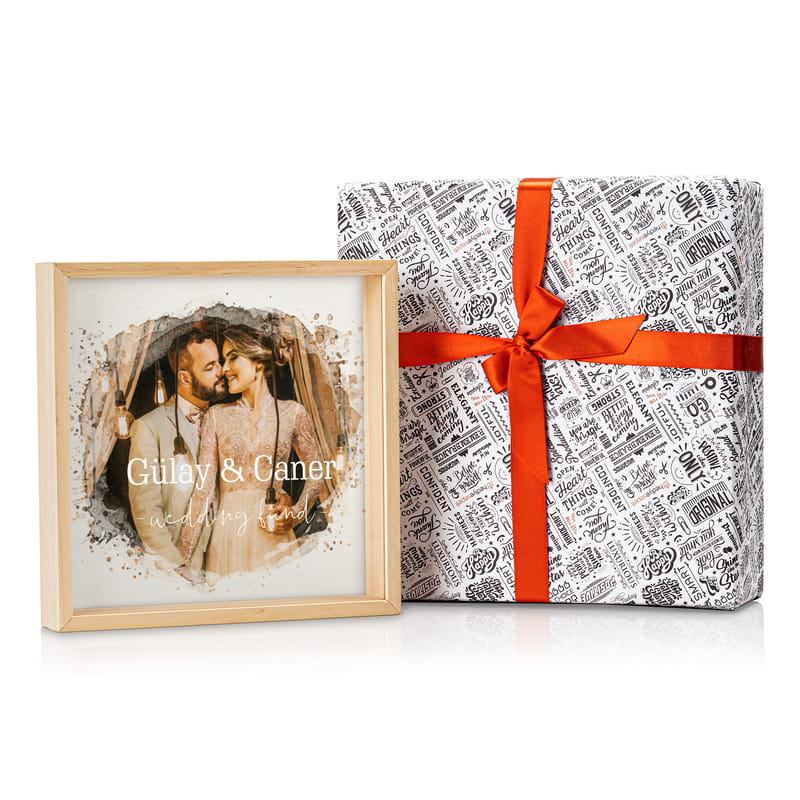 Suluboya Efektli Fotoğraf Baskılı Ahşap Tablo Kumbara