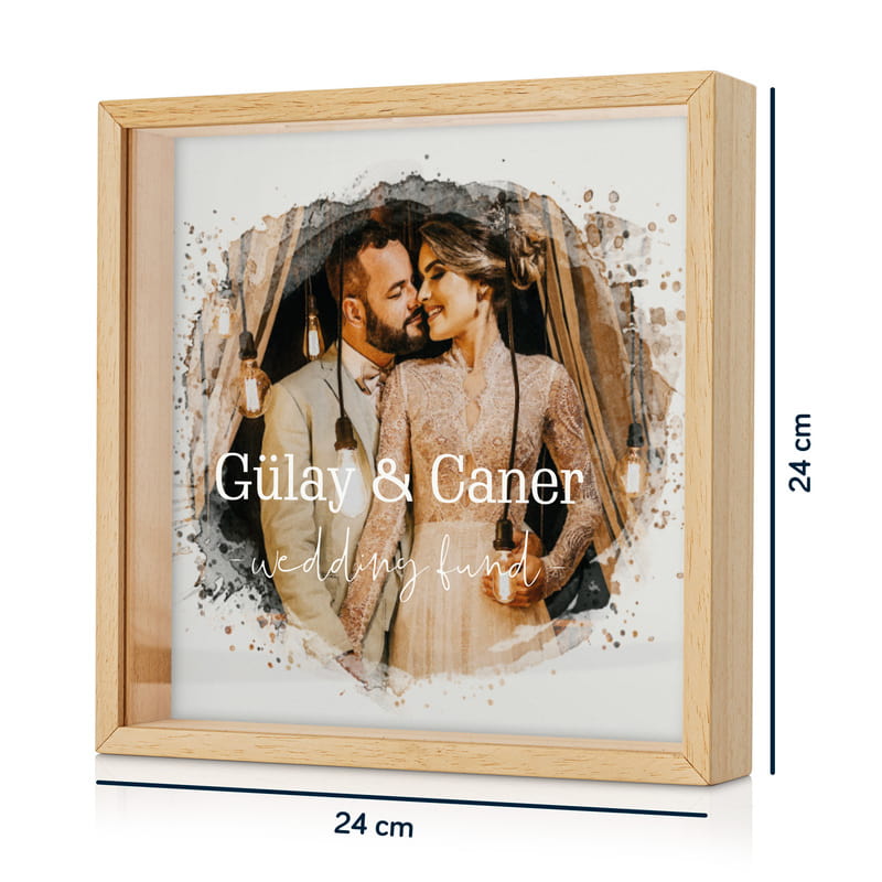 Suluboya Efektli Fotoğraf Baskılı Ahşap Tablo Kumbara