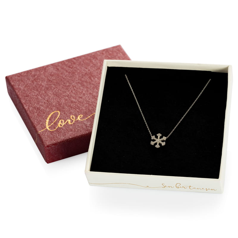 Taşlı Kar Tanesi Gümüş Kolye