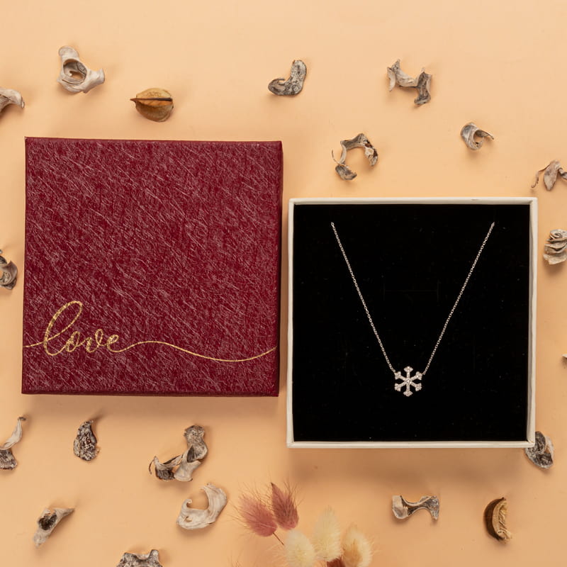 Taşlı Kar Tanesi Gümüş Kolye