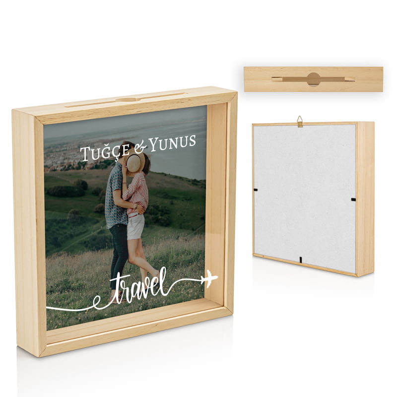 Yıldönümü Hediyesi Ahşap Seyahat Birikim Kumbarası