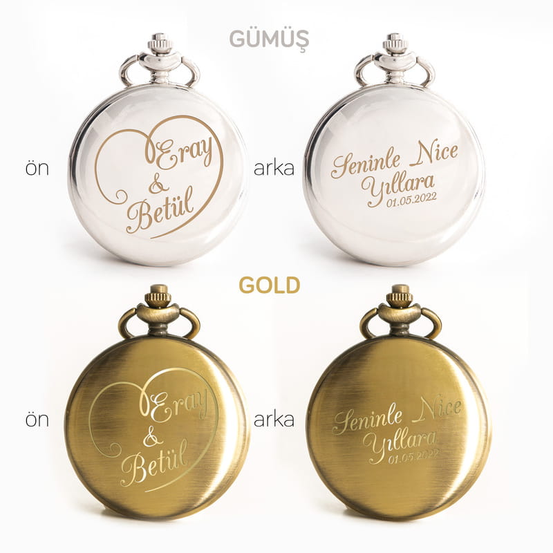 Yıldönümü Hediyesi İsim ve Mesaj Yazılı Köstekli Cep Saati