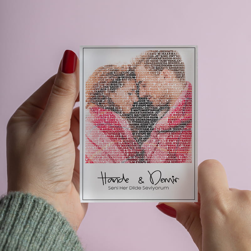 100 Dilde Seni Seviyorum Mesajlı Akrilik Fotoğraf Çerçevesi