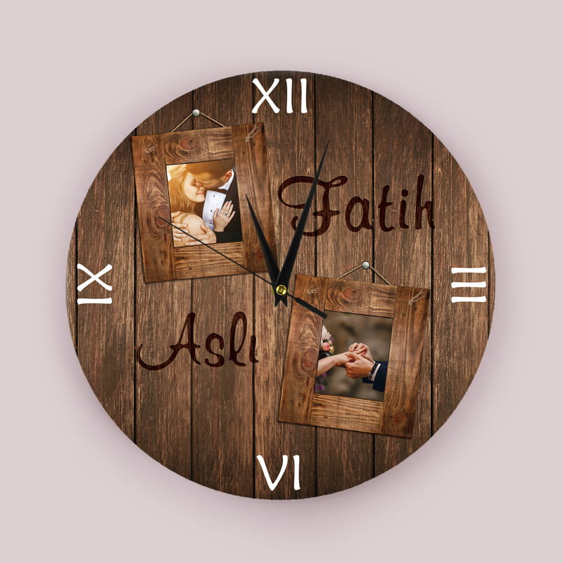 Ahşap Görünümlü Sevgiliye Hediyelik Duvar Saati