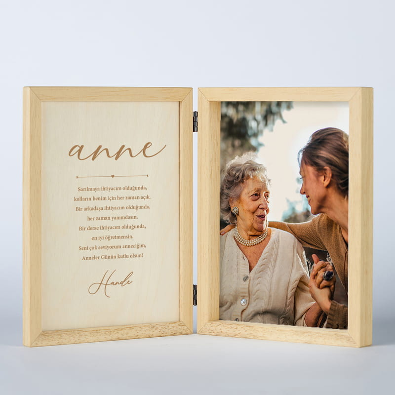 Canım Anneme Ahşap Çerçeve - Fotoğraflı Ahşap Hediye Kutusu