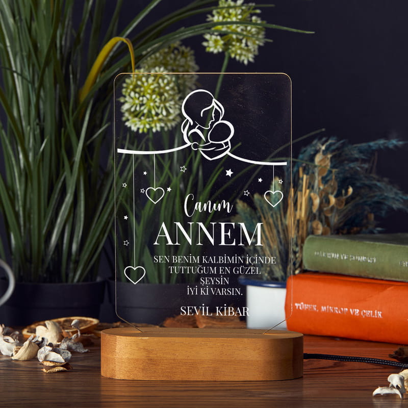 Anneler Günü Hediyesi Canım Annem Tasarımlı Dekoratif Led Lamba