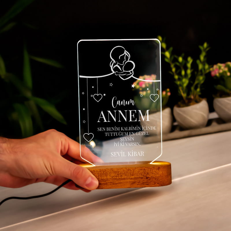 Anneler Günü Hediyesi Canım Annem Tasarımlı Dekoratif Led Lamba