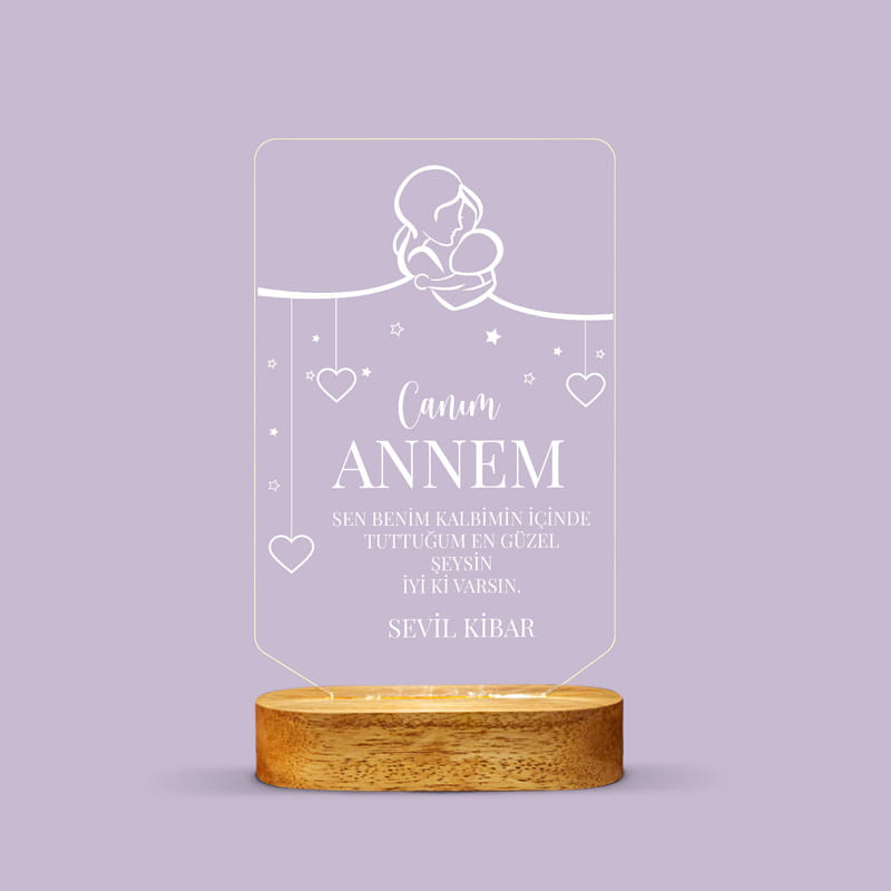 Anneler Günü Hediyesi Canım Annem Tasarımlı Dekoratif Led Lamba