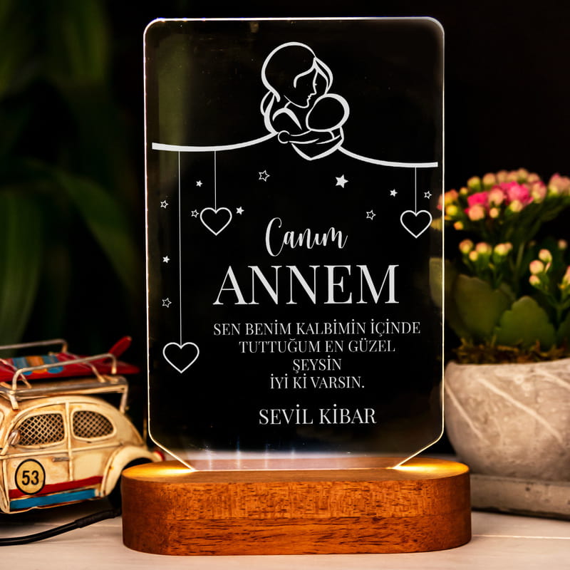 Anneler Günü Hediyesi Canım Annem Tasarımlı Dekoratif Led Lamba