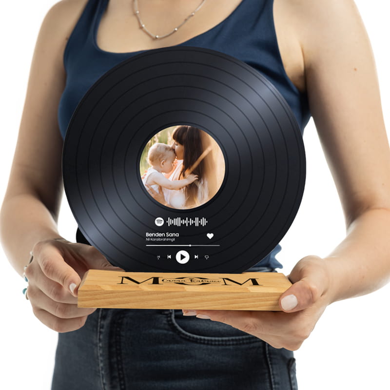 Anneye Hediye Masif Ahşap Kaideli Kişiye Özel Fotoğraflı Plak