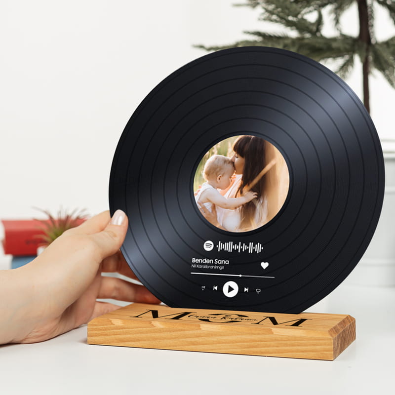 Anneye Hediye Masif Ahşap Kaideli Kişiye Özel Fotoğraflı Plak