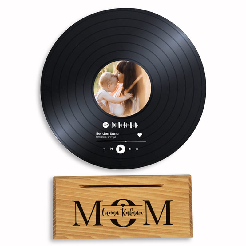 Anneye Hediye Masif Ahşap Kaideli Kişiye Özel Fotoğraflı Plak