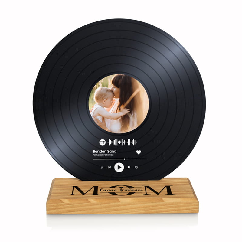 Anneye Hediye Masif Ahşap Kaideli Kişiye Özel Fotoğraflı Plak