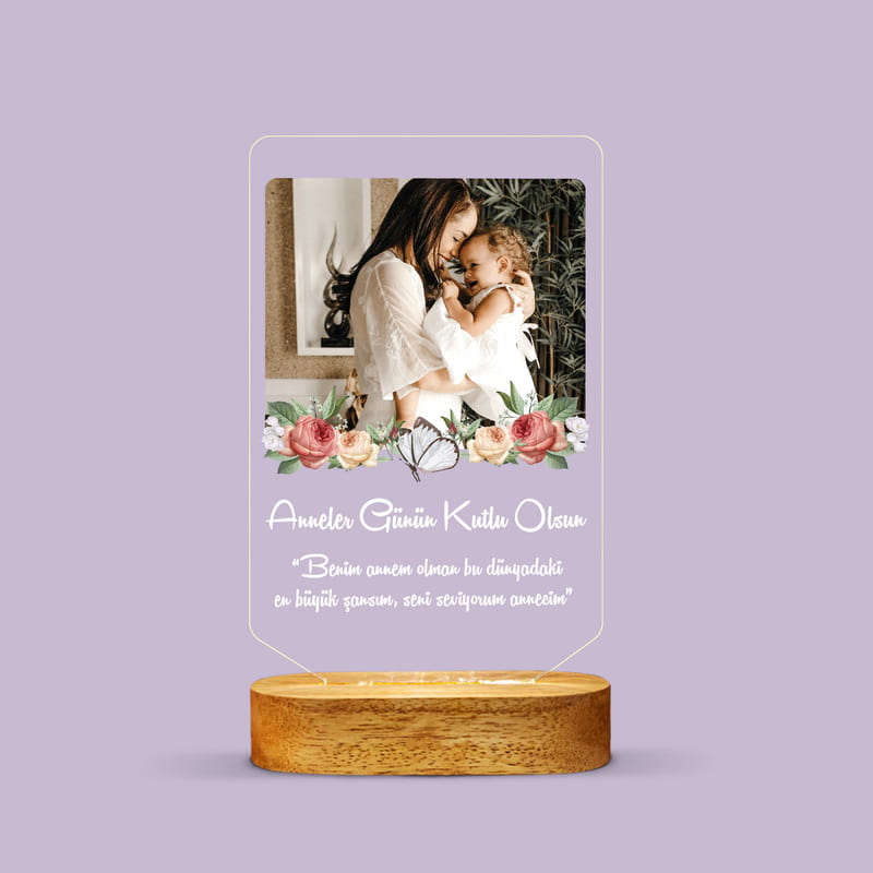 Anneye Hediye Mesajlı ve Fotoğraflı Dekoratif Led Lamba