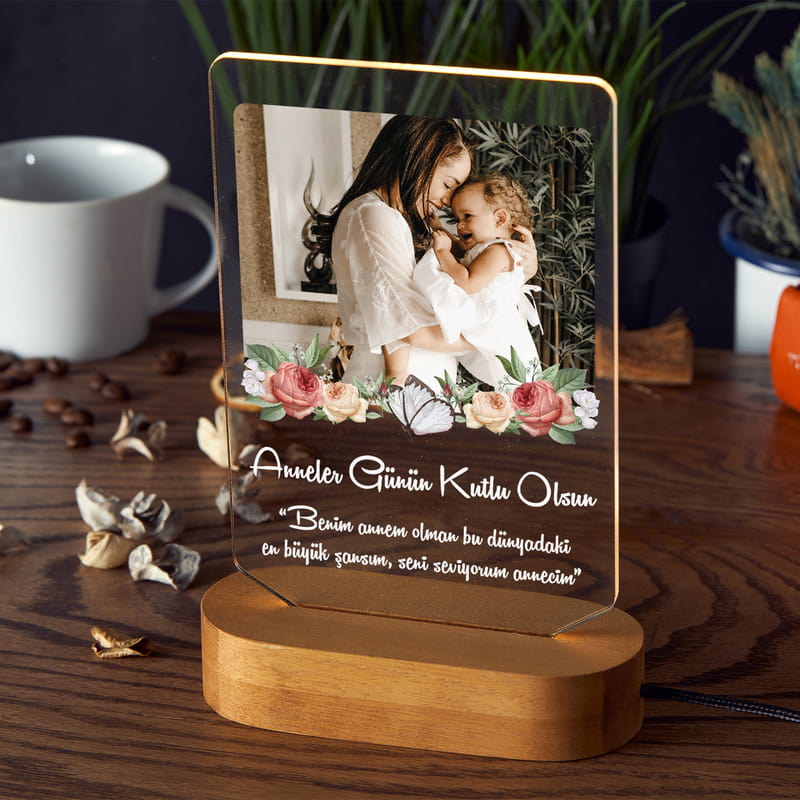 Anneye Hediye Mesajlı ve Fotoğraflı Dekoratif Led Lamba