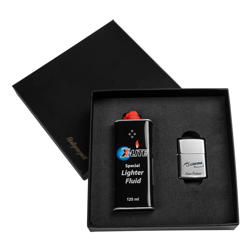 Atatürk İmzalı Kişiye Özel Benzinli Metal Çakmak Seti