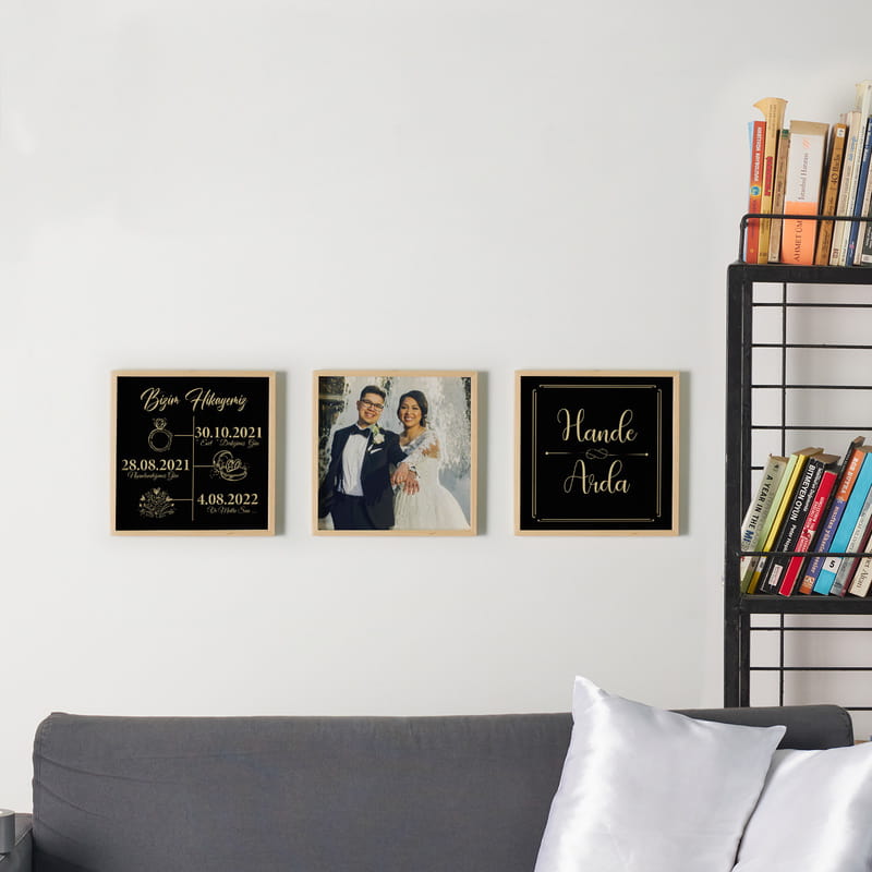 Eşe Hediye Unutulmaz Anlar Tasarımlı 3'lü Konsept Tablo Seti