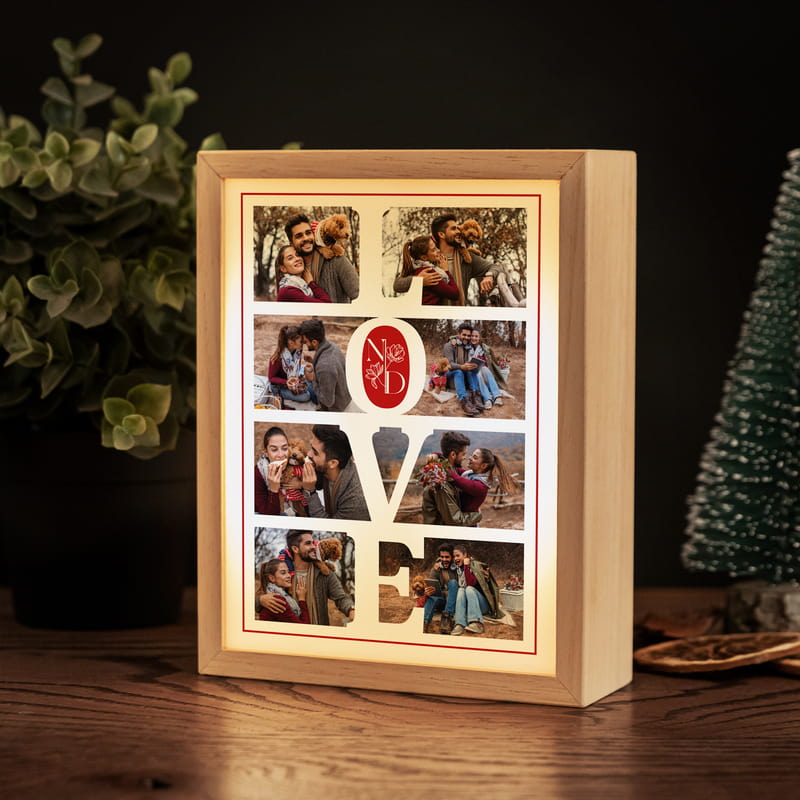 Fotoğraf Baskılı Love Tasarım Ahşap Dekoratif Led Lamba