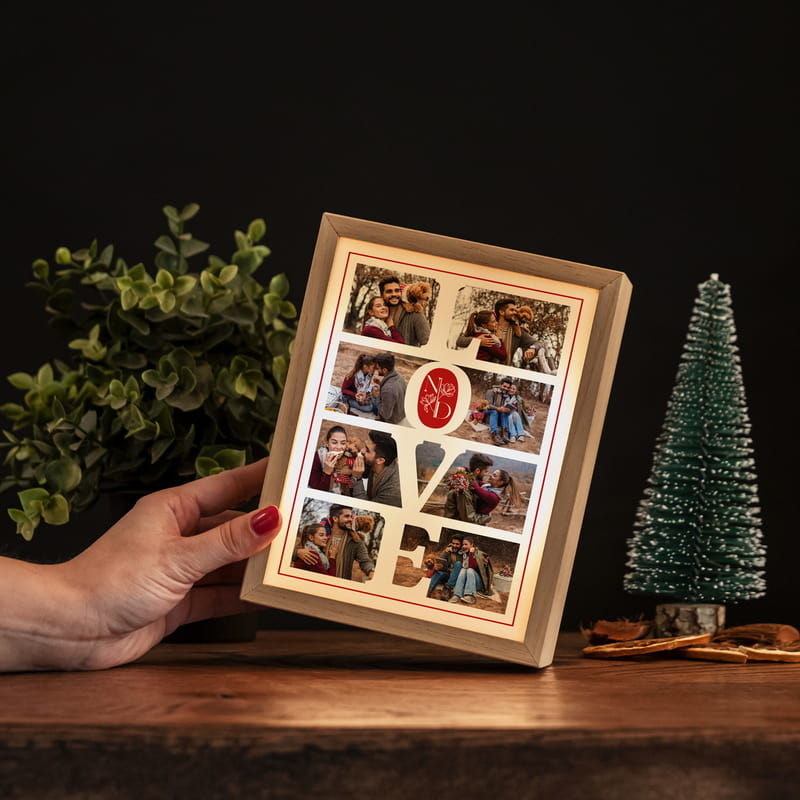 Fotoğraf Baskılı Love Tasarım Ahşap Dekoratif Led Lamba