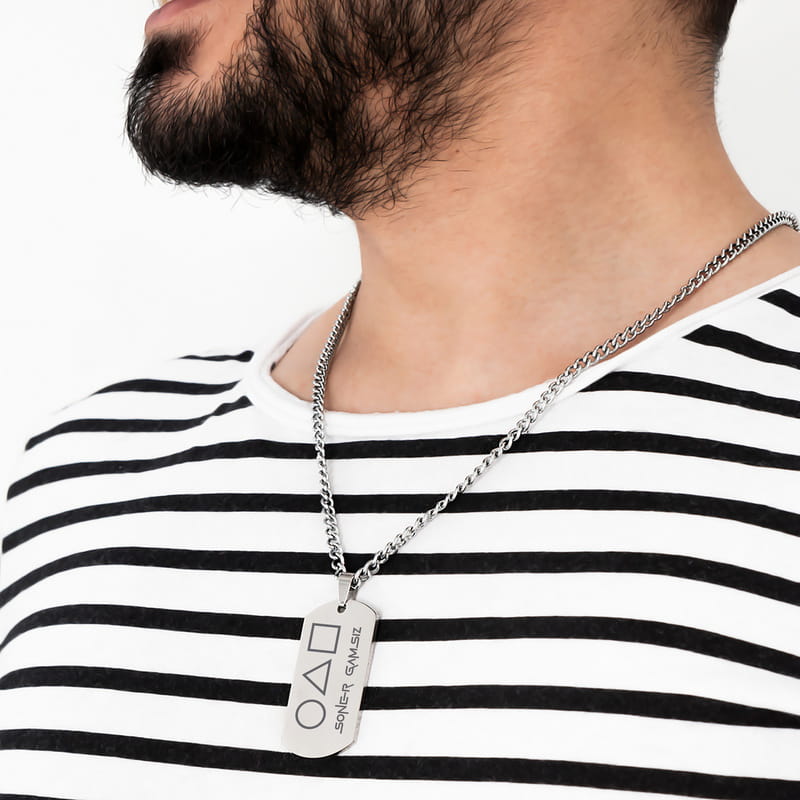 Geometrik Tasarımlı Kişiye Özel Künye - İsimli Erkek Kolye