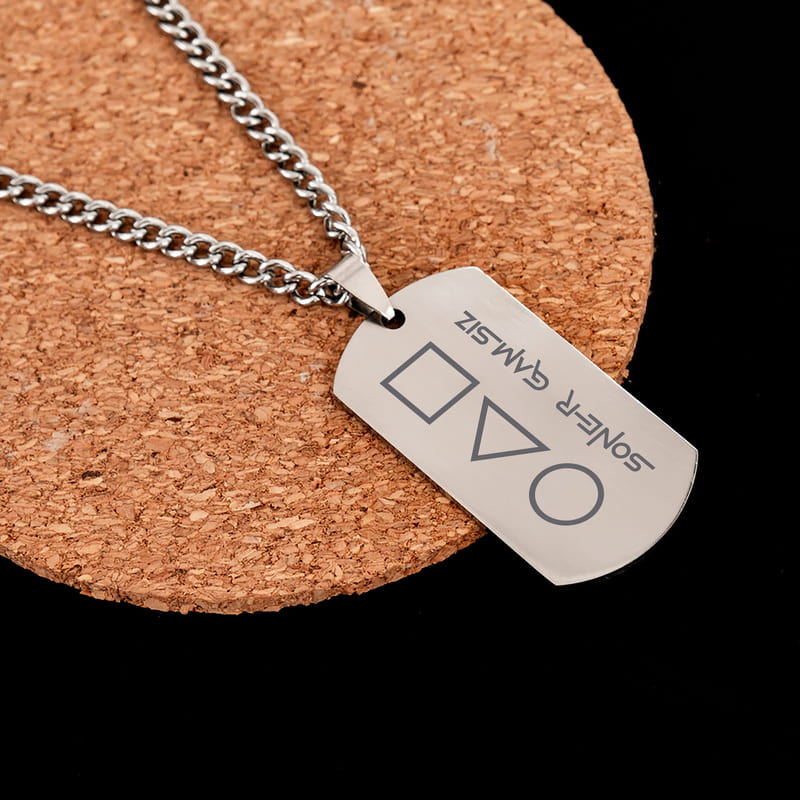 Geometrik Tasarımlı Kişiye Özel Künye - İsimli Erkek Kolye