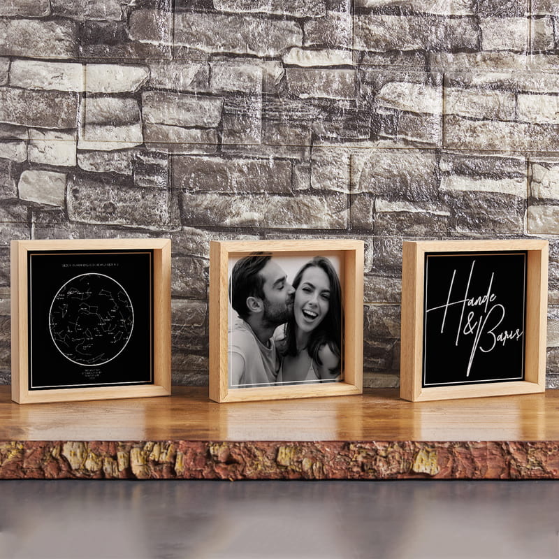 Gökyüzü Haritası Tasarımlı Fotoğraf ve İsim Baskılı 3'lü Konsept Tablo Seti