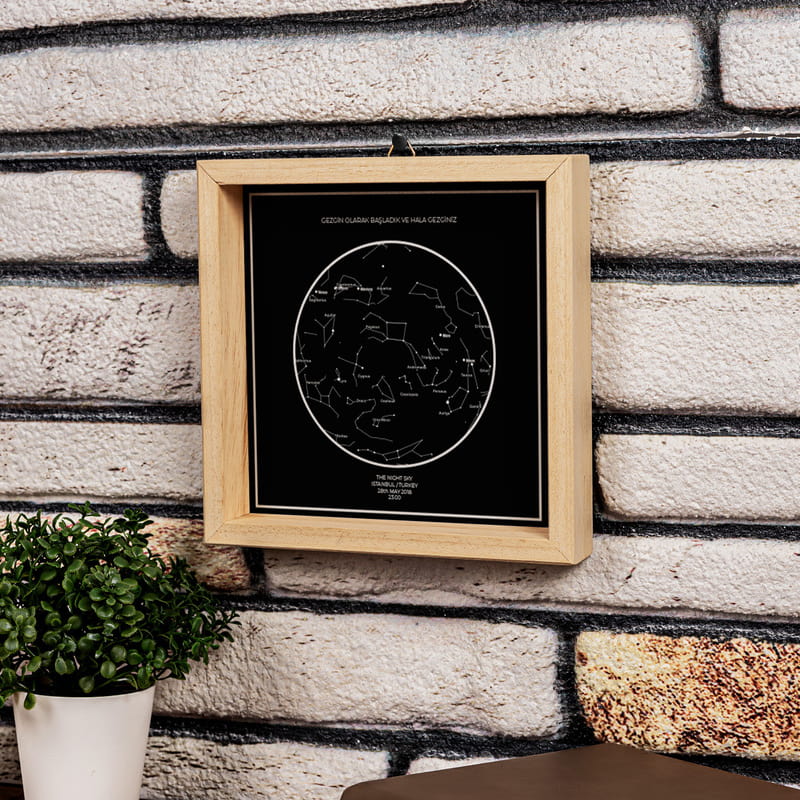 Gökyüzü Haritası Tasarımlı Fotoğraf ve İsim Baskılı 3'lü Konsept Tablo Seti