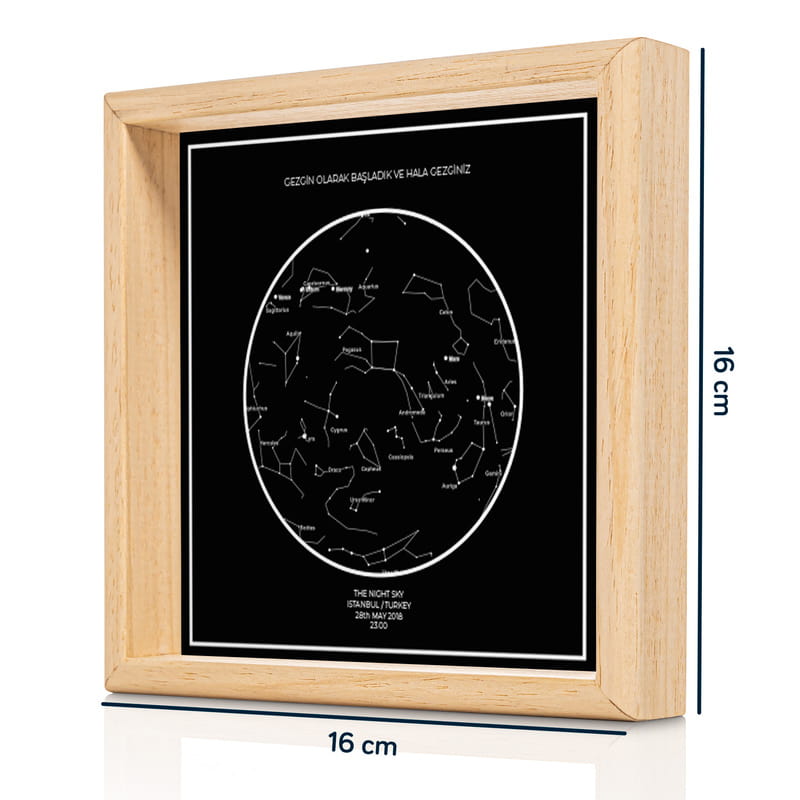 Gökyüzü Haritası Tasarımlı Fotoğraf ve İsim Baskılı 3'lü Konsept Tablo Seti