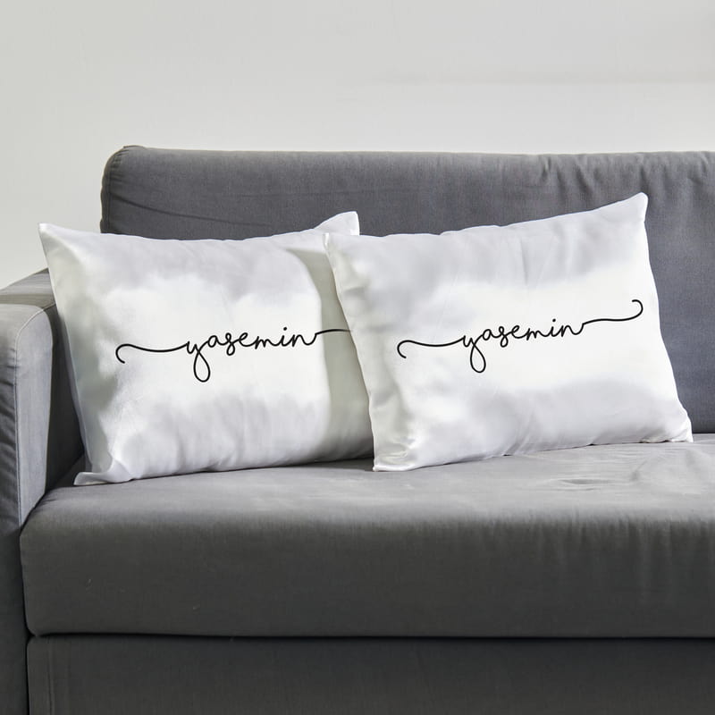 İsim Yazılı Dekoratif Saten Yastık