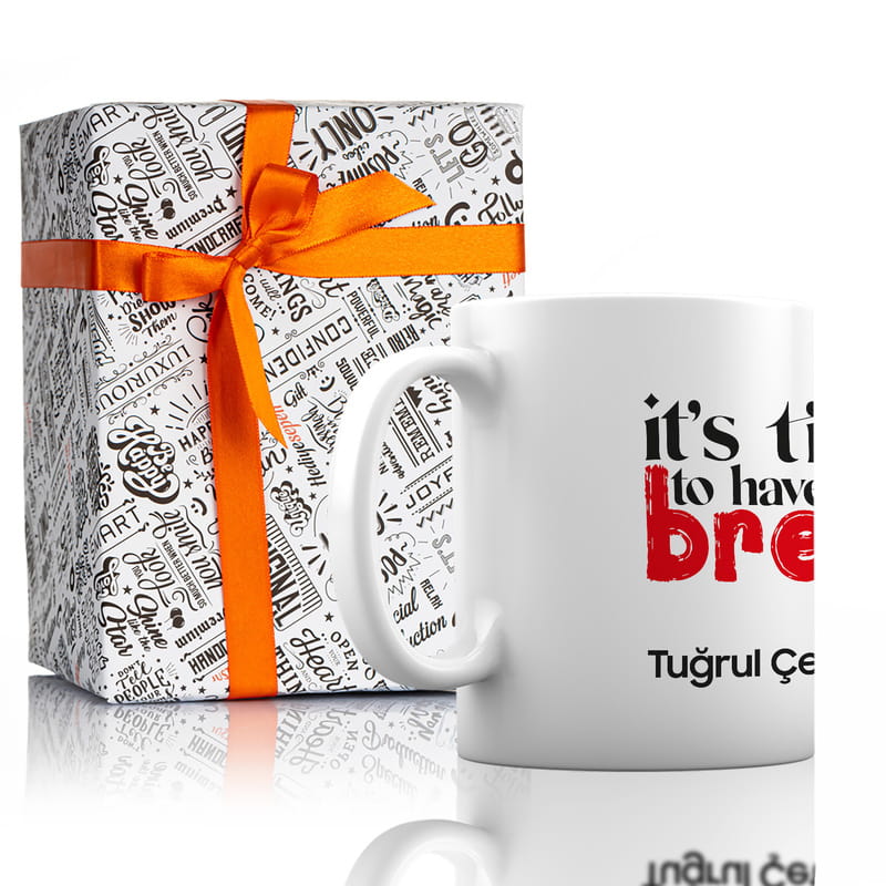 İsim Yazılı Kahve Molası Tasarımlı Porselen Kupa