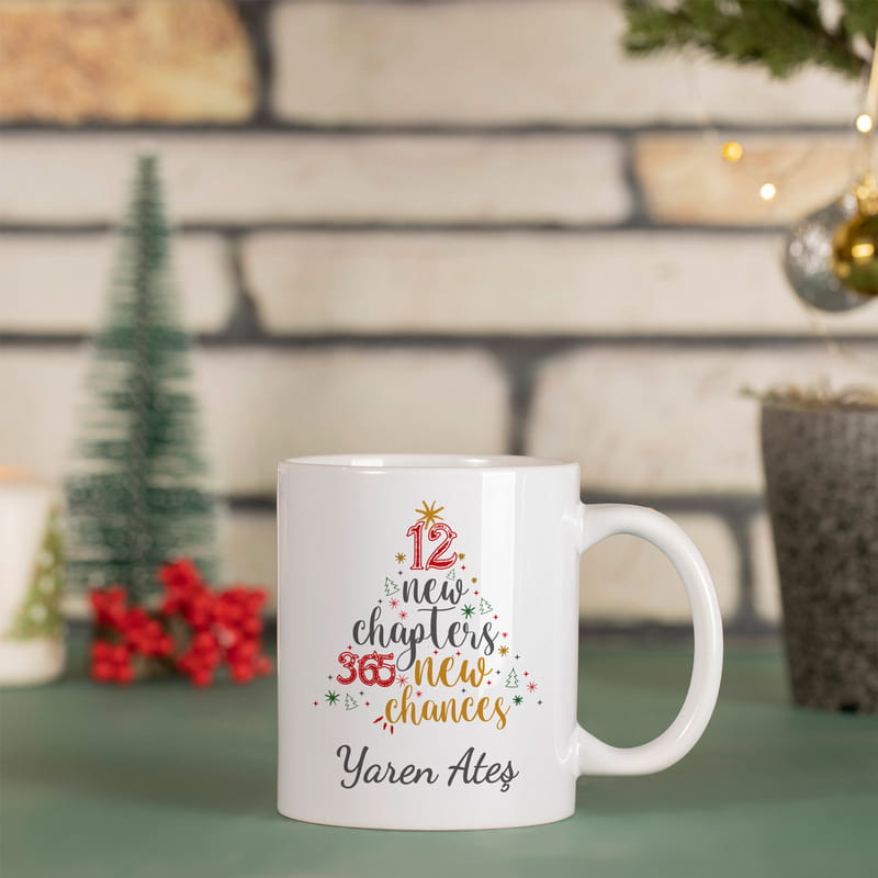 İsim Yazılı Yılbaşı Ağacı Tasarımlı Porselen Kupa