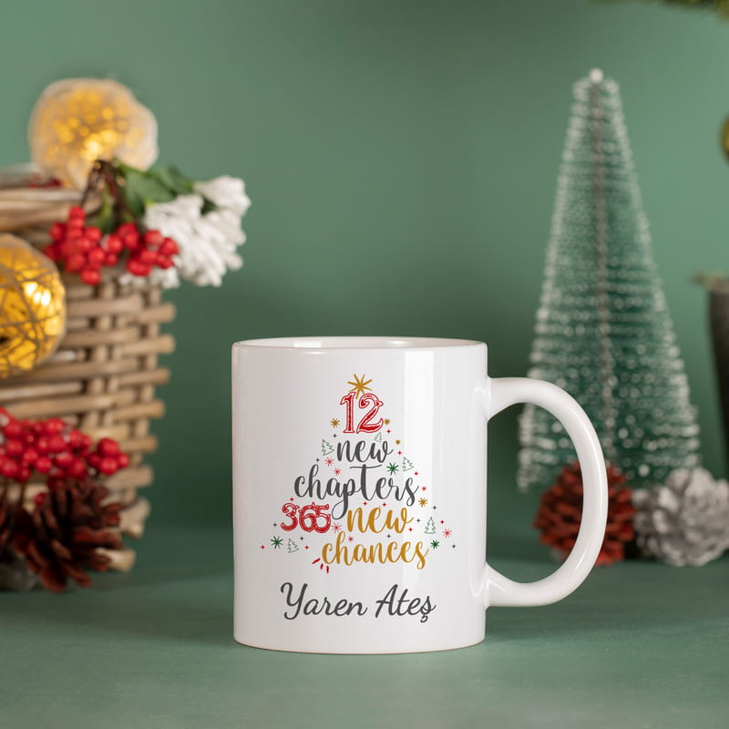 İsim Yazılı Yılbaşı Ağacı Tasarımlı Porselen Kupa